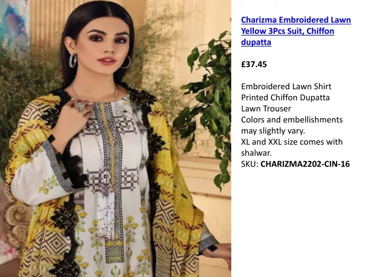 charizma embroidered lawn yellow 3pcs suit