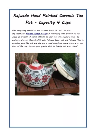 Rajwada Hand Painted Ceramic Tea Pot - Capacity 4 Cups