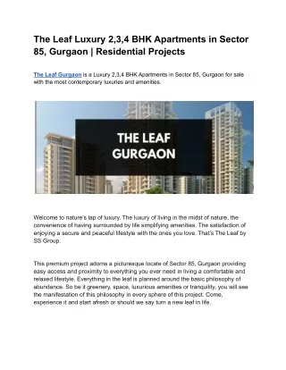 The Leaf Luxury 2,3,4 BHK Apartments in Sector 85, Gurgaon | Residential Project