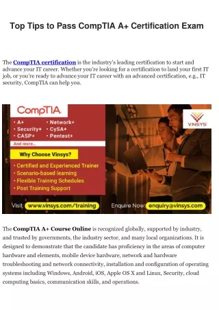 Top Tips To Pass CompTIA A  Certification Exam
