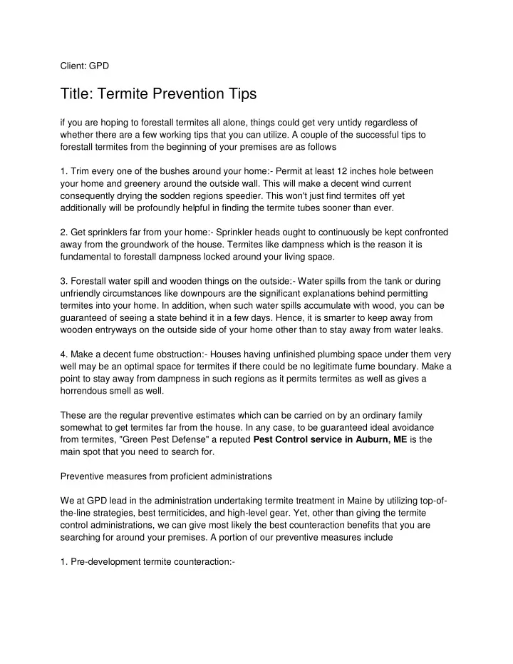 client gpd title termite prevention tips