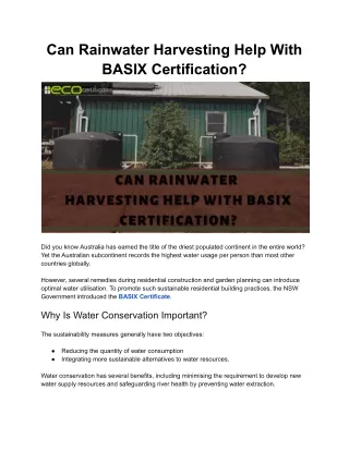 can rainwater harvesting help with basix