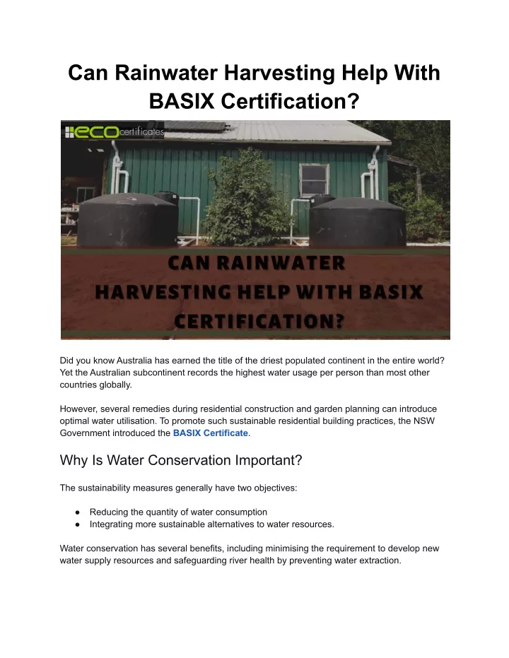 can rainwater harvesting help with basix