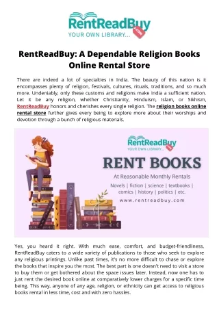 RentReadBuy: A Dependable Religion Books Online Rental Store