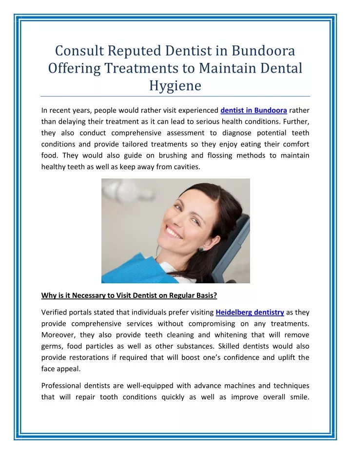 consult reputed dentist in bundoora offering