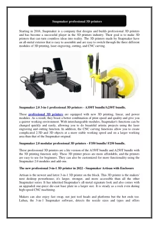 snapmaker professional 3d printers