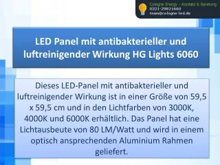 LED Panel Mit Antibakterieller Und Luftreinigender Wirkung HG Lights 6060
