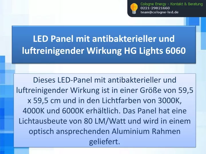 led panel mit antibakterieller und luftreinigender wirkung hg lights 6060