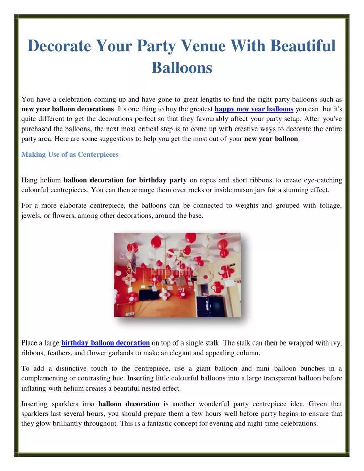 decorate your party venue with beautiful balloons