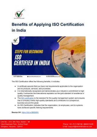 benefits of applying iso certification in india
