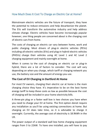 How Much Does It Cost To Charge an Electric Car at Home?