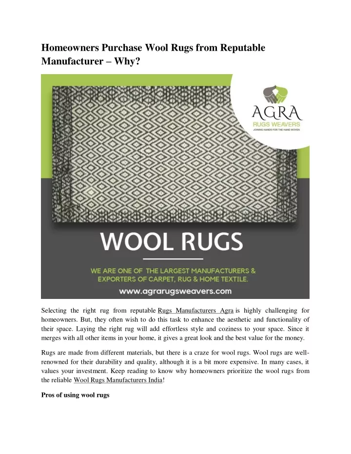 homeowners purchase wool rugs from reputable