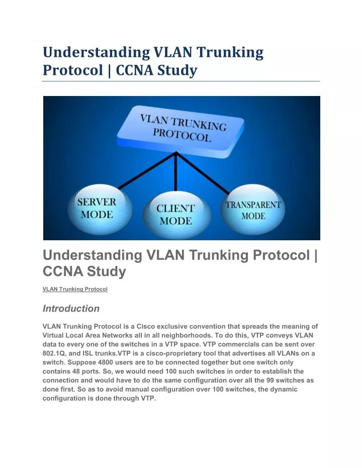 understanding vlan trunking protocol ccna study