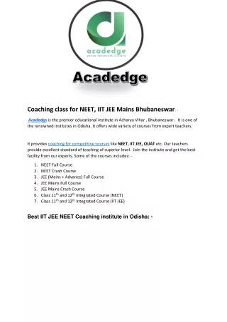 IIT-JEE^J NEET Coaching in Bhubaneswar