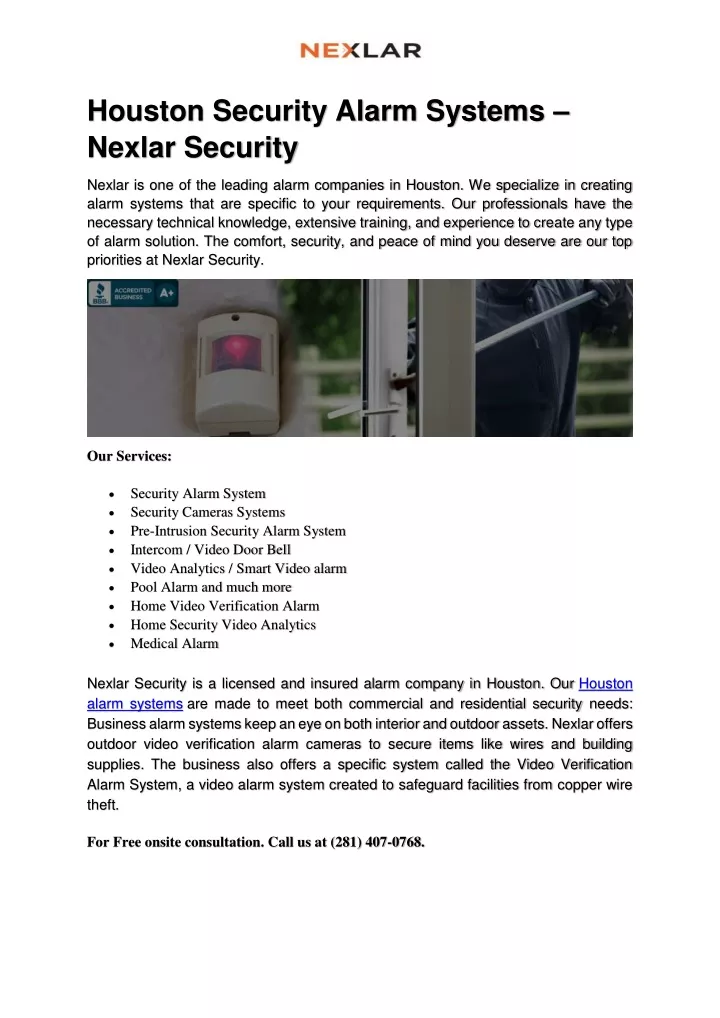 houston security alarm systems nexlar security