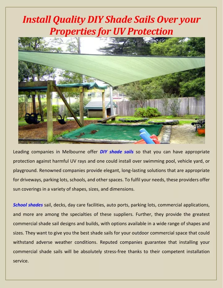 install quality diy shade sails over your