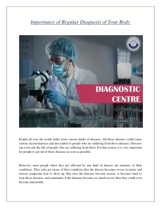 Importance of Regular Diagnosis of Your Body