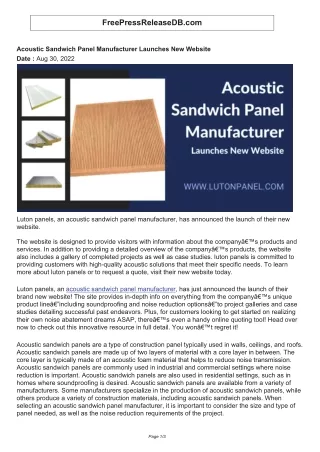 Acoustic Sandwich Panel Manufacturer Launches New Website