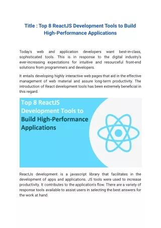 Top 8 ReactJS Development Tools to Build High-Performance Applications