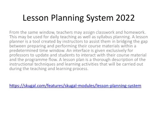 Lesson Planning System 2022