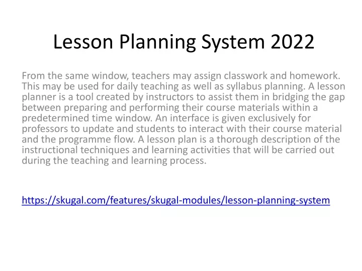 lesson planning system 2022