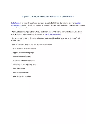 Digital Transformation in food Sector-Jaksoftware