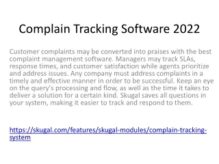 Complain Tracking Software 2022