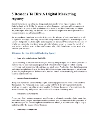 5 Reasons To Hire A Digital Marketing Agency