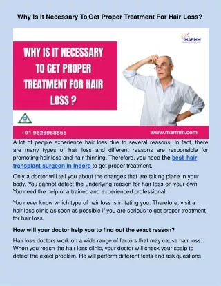 Why Is It Necessary To Get Proper Treatment For Hair Loss?