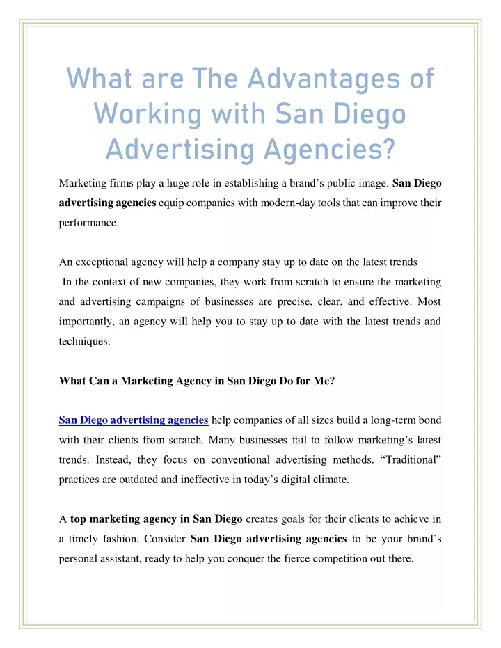 what are the advantages of working with san diego