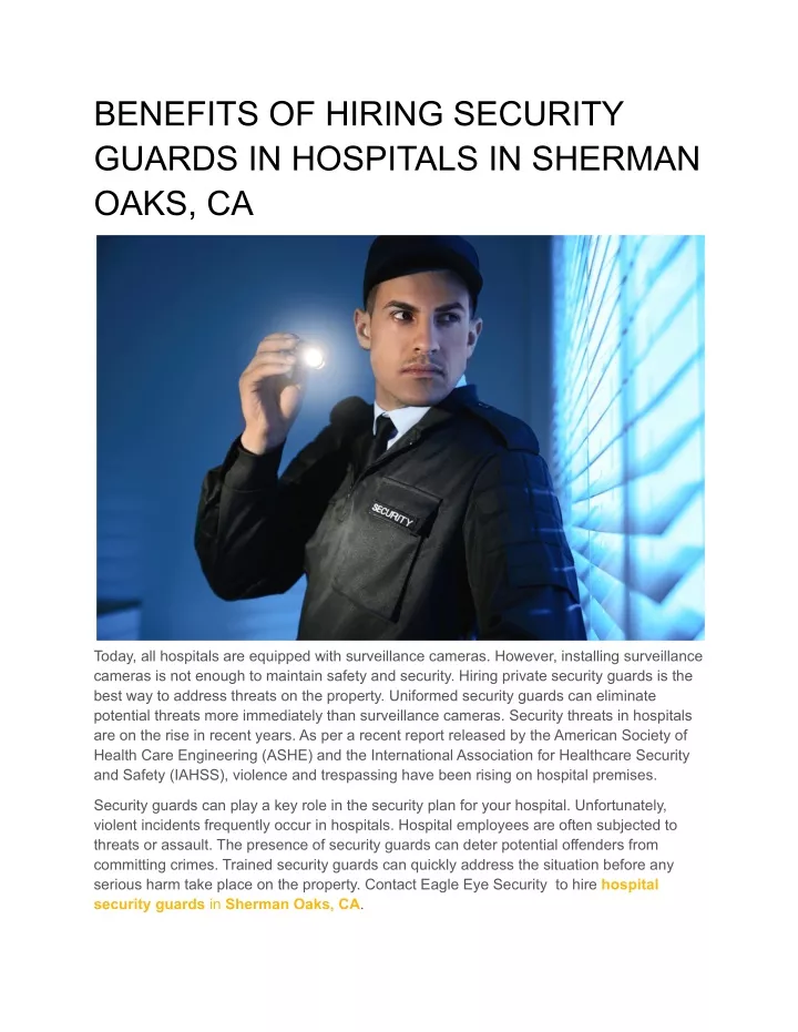 benefits of hiring security guards in hospitals