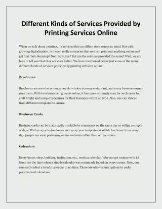 different kinds of services provided by printing