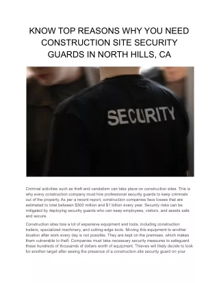 PPT - KNOW TOP REASONS WHY YOU NEED CONSTRUCTION SITE SECURITY GUARDS ...