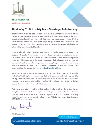 Best Way To Solve My Love Marriage Relationship