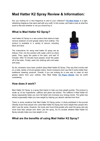 Mad Hatter K2 Spray Review & Information_