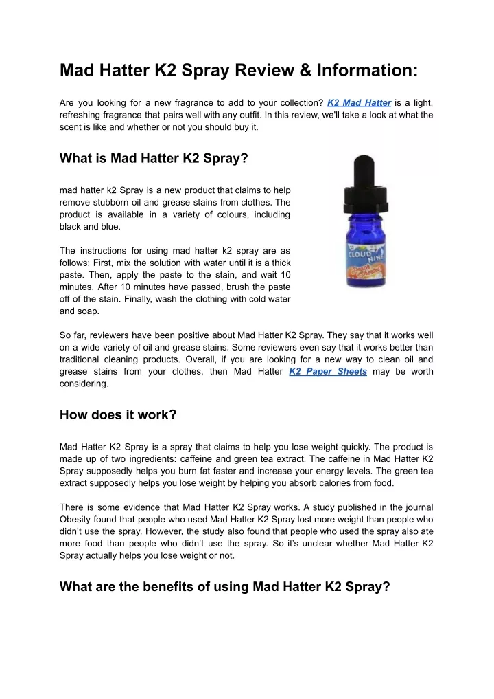 mad hatter k2 spray review information