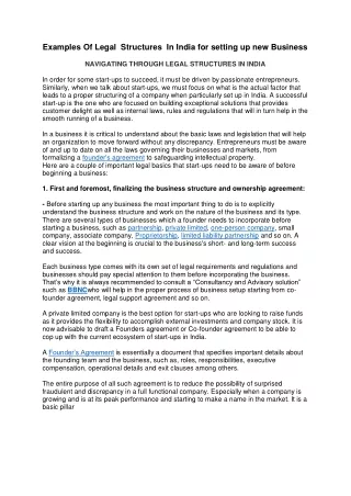 examples of legal structures in india for setting