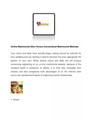 Online Matrimonial Sites Versus Conventional Matrimonial Methods