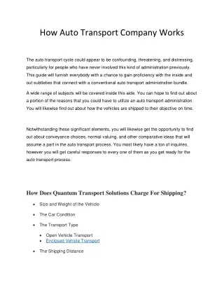 How Auto Transport Company Works