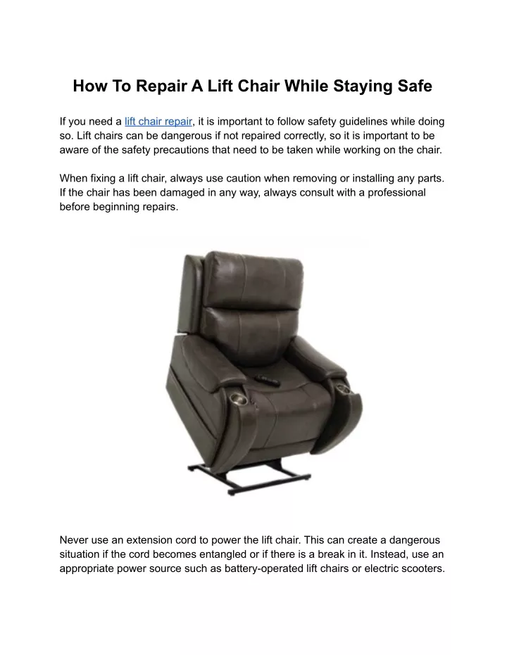 how to repair a lift chair while staying safe