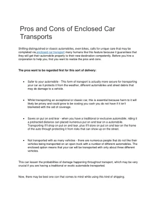 Pros and Cons of Enclosed Car Transports