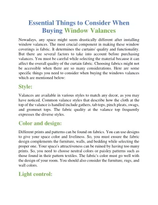 Essential things to consider when buying window valances