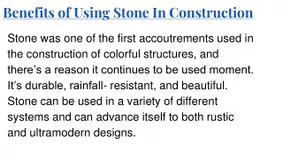 Benefits of Using Stone In Construction