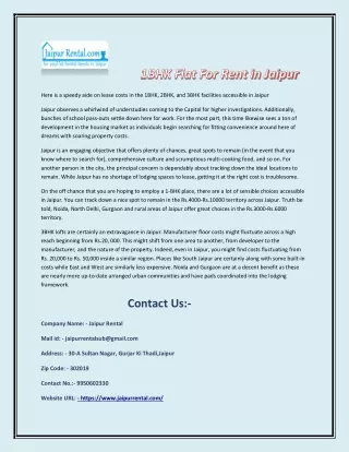 1BHK Flat For Rent in Jaipur