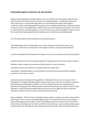 sustainable logistics importance way forward