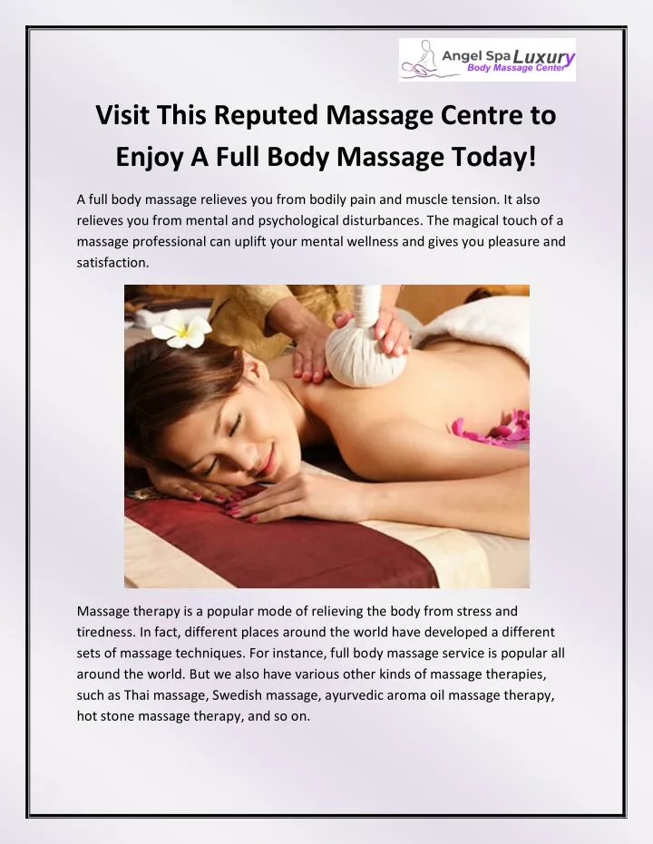 visit this reputed massage centre to enjoy a full