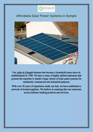 Affordable Solar Power Systems in Gympie