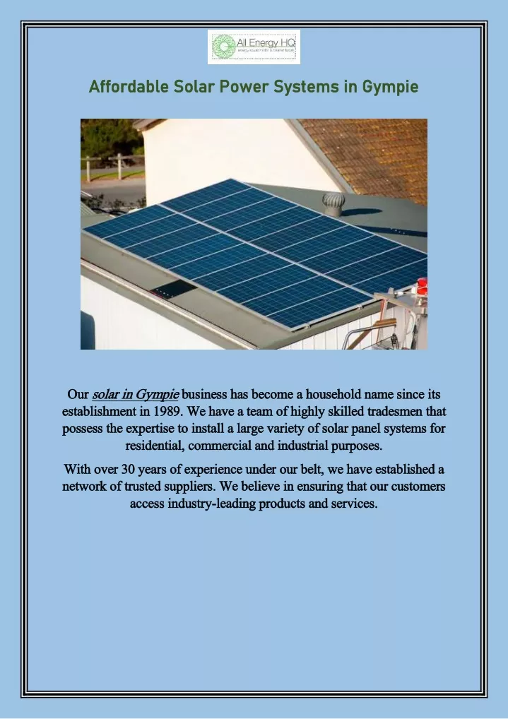 affordable solar power systems in gympie