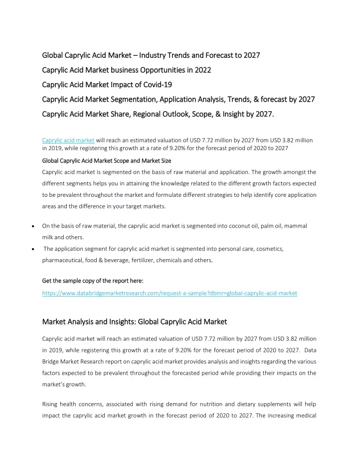 global caprylic acid market global caprylic acid