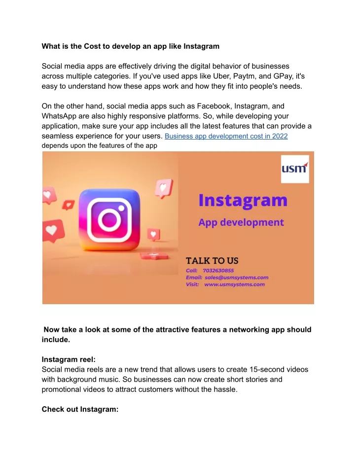 what is the cost to develop an app like instagram